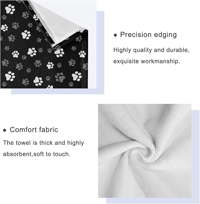 3 Piece Black White Grey Dog Paw Print Bath Towel Set,Microfiber Decorative Cute Puppy Animal Footprints Bathroom Towels,1 Bath Towel 1 Hand Towel for Bathroom Kitchen,1 Washcloth for Face