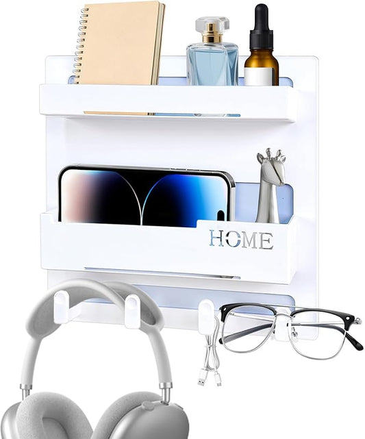Bedside Shelf for Dorm Bed & Small Spaces - No Drill Floating Wall Organizer, Wall Mounted Bed Shelf Storage, Dorm Room Essentials for Girls, Cute Storage Decor for Bunk Bed, Small Room