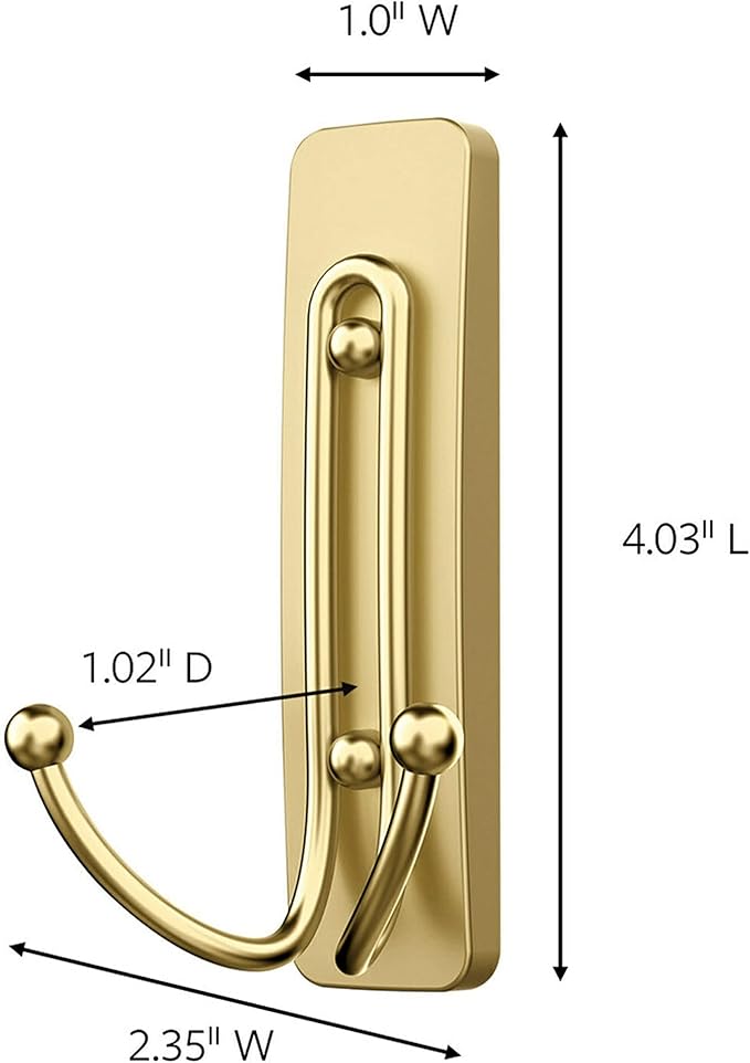 Command Bath Shower Small Water-Resistant Adhesive, Satin Nickel, 1 lb Capacity, 1 Squeegee & Large Wall Hooks, Damage Free Hanging Wall Hooks with Adhesive Strips, No Tools Double Wall Hooks