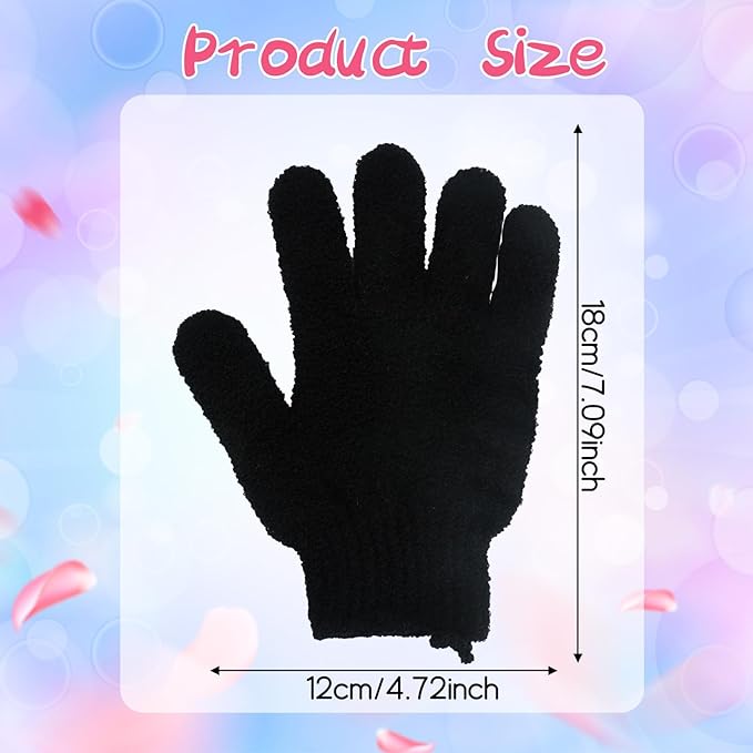108 Pcs Exfoliating Glove Bulk with Hanging Loop Black Shower Gloves for Men Women Massage Scrubs Beauty Spa Body Bath Dead Skin Remover Exfoliating Body Scrubber