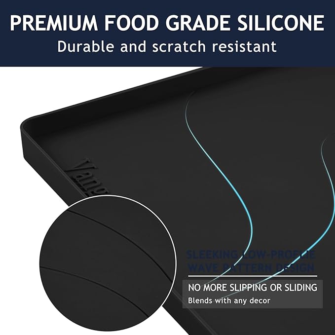 Heavy Duty Silicone Under Sink Mats for Kitchen Waterproof 37" x 19", Extra Thick Under Sink Rubber Mat Drip Tray, Raised Edge Under Sink Liner,Prevent Drips, Leaks, Spills,Black