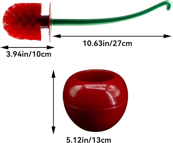 Cherry Toilet Brush Set, Cute Standing Toilet Bowl Brush and Holder Long Handle, Pack of 2, Red