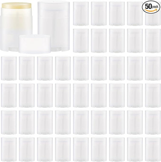 50 Pack Transparent Empty Deodorant Containers, 30ml/1oz, Bottom Filling, Refillable Deodorant Tubes Lipstick Balm Tubes Twisted, Plastic Oval for Homemade DIY Aromatherapy, Balm, Lotion