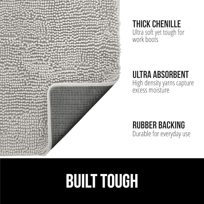 GORILLA GRIP SoakSTOPPER Dog Door Mat, 36x24 Machine Washable Rug Absorbent Doormat Captures Moisture Mud Dirt, Quick Dry Soft Chenille Entryway Rugs Indoor Entrance Mats for Dog Paws, Light Gray