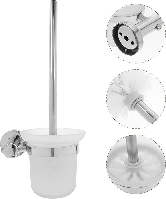 Stainless Steel Wall Mounted Toilet Brush and Holder Set with Long Handle Soft Gentle Brush Head for Toilet Bowl Cleaning Bathroom Accessory for Residential and Commercial Use