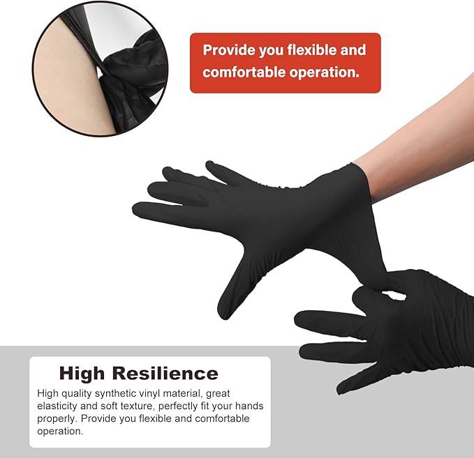 Disposable Gloves Small, Nitrile and Vinyl Blend Material Gloves, Latex Free, 4 Mil,100 Pc. - Food Grade Glove for Cleaning, Food Prep,Hair Dye, Tattoo, Black