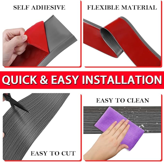 Vinyl Wall Base Baseboard Molding Trim 6" Flexible Self Adhesive Rubber Wall Base Moulding Trim Peel and Stick Design, 6 Inch x 20 Feet, Dark Gray Wood