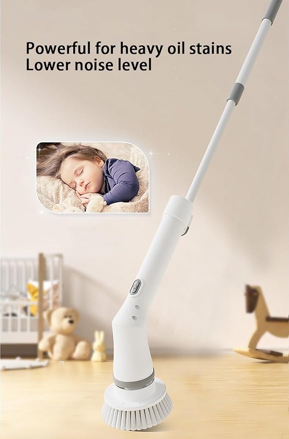 Cordless Cleaning Brush, 6 Replaceable Scrubber Heads & 2 Adjustable Speeds Electric Spin Scrubber Brush, Power Shower Scrubber with Long Handle Bathroom