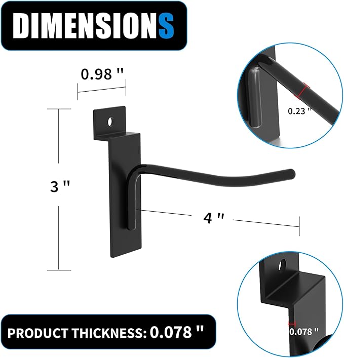 4”Slatwall Hooks,Black Slat Wall Display Hook, 25 PCS Slat Wall Panel Accessory Hooks