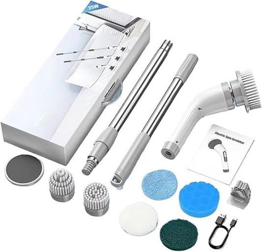 Electric Cleaning Brush Cordless Handheld Shower Scrubber Spin Cleaner Multifunctional Cleaner with 7PCS Heads Bathroom Kitchen(Gray and White)