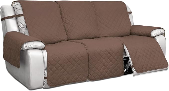 PureFit Water Resistant Reversible Sofa Covers for Reclining Sofa 3 Seat - Non Slip Split Recliner Couch Cover for 3 Cushion Couch, Washable Furniture Protector for Kids, Dogs (3 Seat, Brown/Beige)