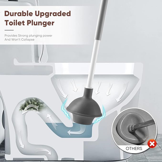 Eyliden Toilet Plunger and Brush, 2 in 1 Toilet Bowl Brush Plunger Set with Holder, Bathroom Cleaning Tools Combo with Caddy Stand, Nylon Bristles, Shatter-Resistant Plastic, White