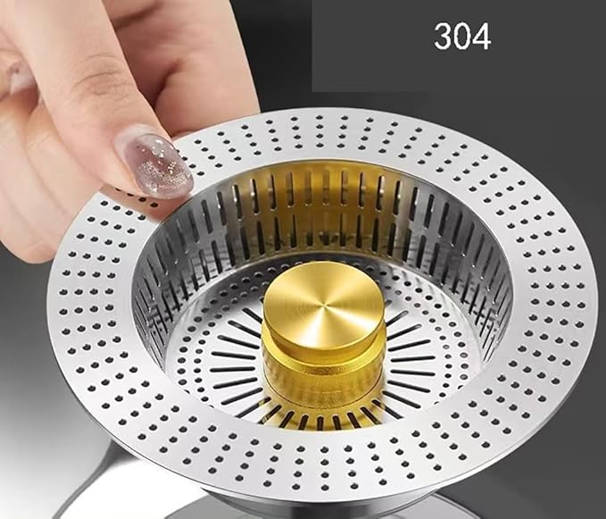 Upgraded Anti-Clogging Kitchen Sink Filter: 3-in-1 Stainless Steel Stopper for Quick Drainage and Odor Prevention（2pack） (Golden)