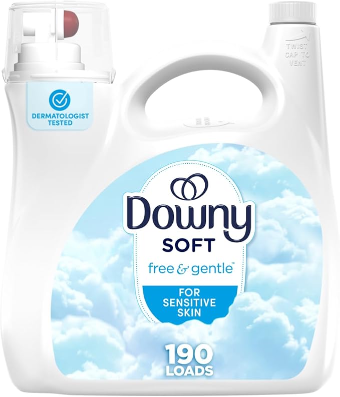 Downy Free & Gentle Liquid Fabric Softener, 140 fl oz, 190 Loads, Hypoallergenic, Sensitive Skin Friendly Fabric Conditioner Liquid