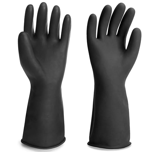 Chemical Resistant Gloves, 14" Long Black Waterproof Alkali/Acid/Oil Resistant Reusable Heavy Duty Rubber Gloves for Cleaning, Dishwashing, Gardening