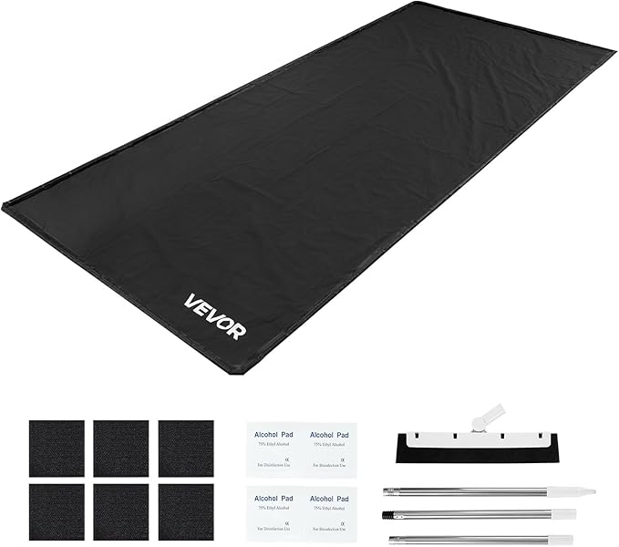 VEVOR Containment Mat, 8 ft 6 in x 20 ft, Non-Slip PVC Garage Floor Mat with a Cleaning Squeegee, Heavy Duty Durable Waterproof Protection from Snow, Rain and Mud for Cars SUVs Trucks Parking, Black