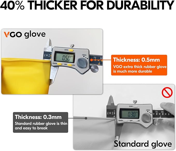 Vgo... 2-Pairs Reusable Household Gloves, Rubber Dishwashing gloves, Extra Thickness, Long Sleeves, Kitchen Cleaning, Working, Painting, Gardening, Pet Care (Size M, Yellow, HH4601)