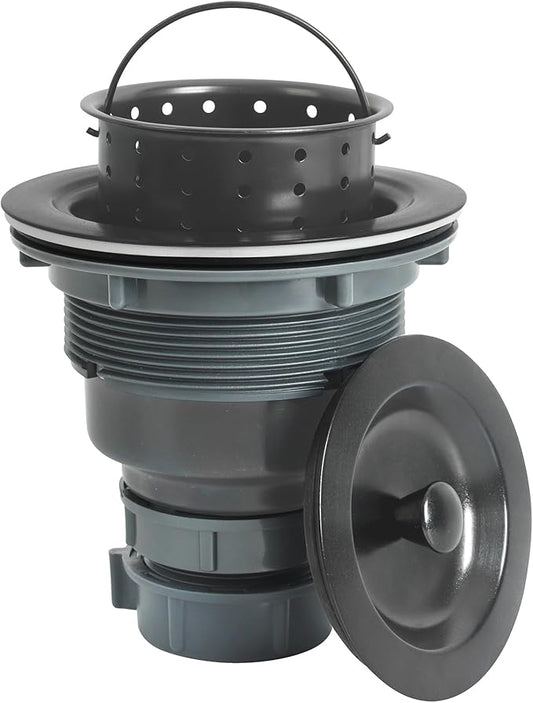 Black Kitchen Sink Drain Assembly,Black Sink Strainer with Removable Deep Waste Basket,Fit for Kitchen Sinks with Opening Size 3 1/2"