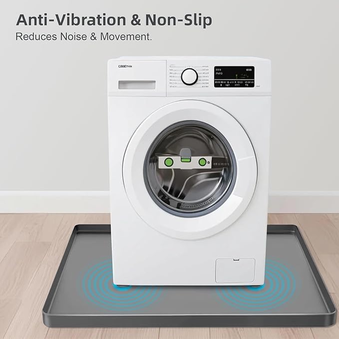 2-Pack 27x27 Inch Washer Drain Pan Silicone Mat, Anti-Vibration, Foldable, Non-Slip Leak Proof Tray with 0.78 inch Raised Edge, Dishwasher Safe Gray Mat for Under Washing Machine and Dryer