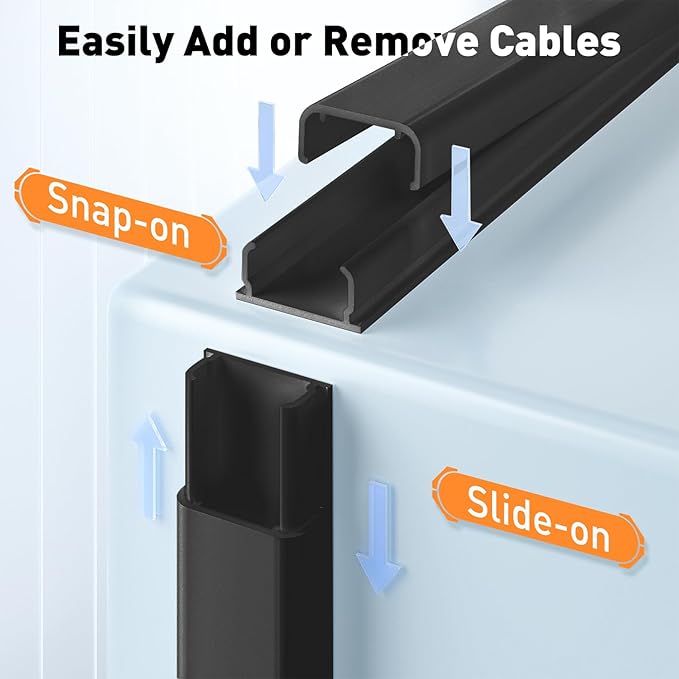 Delamu Black Cord Hider, 62.8in TV Cable Hider, Cord Covers for Wires on Wall, Wire Hider Wire Covers for 2-3 Cords on Wall, Easier Setup Cable Raceway Cable Management, 4X L15.7 W0.94 H0.47in, Black