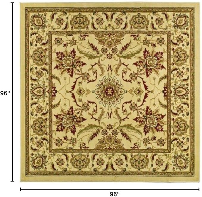 SAFAVIEH Lyndhurst Collection Area Rug - 8' Square, Ivory & Ivory, Traditional Oriental Design, Non-Shedding & Easy Care, Ideal for High Traffic Areas in Living Room, Bedroom (LNH216A)
