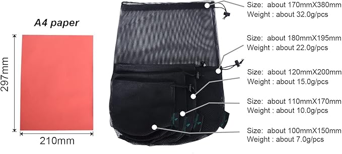 iBasingo 5pcs Nylon Mesh Bag Stuff Sack Golfball Pot Outdoor XL-BVP04