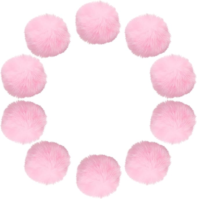 uxcell 2.8 Inch Faux Fur Pom Pom Balls, 10 Pcs Light Pink Fluffy Soft Faux Fur Pom Poms for Hats with Elastic Loop for DIY Knitting Hats Keychain Scarves Gloves Bags Shoes Accessories