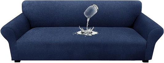 Waterproof Couch Cover, Stretch Non-Slip Oversized Sofa Slipcover with Elastic Bottom Stay-in-Place - Leakproof Furniture Protector for Kids & Pets - Washable (Oversized Sofa, Navy)