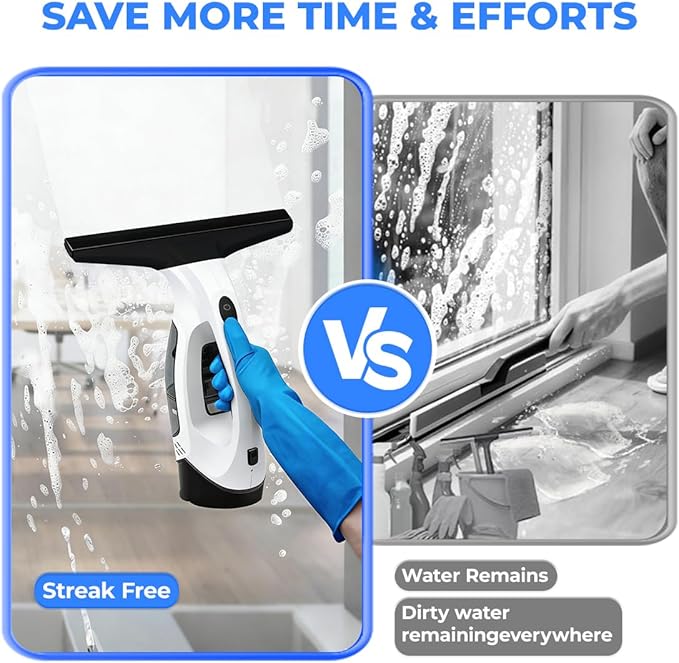 Window Vacuum Squeegee Cordless, 2000Pa Electric Window Cleaner Tool 11" Window Cleaning Kit Shower Squeegee for Shower Doors, Mirrors, Car Windshields & Tiles