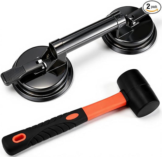 Floor Gap Fixer Tool Kit for Laminate Floor Gap Repair Aluminum Heavy Duty Suction Cup and Rubber Mallet Set for Floating Wood Floors and Moving Glasses(Black)