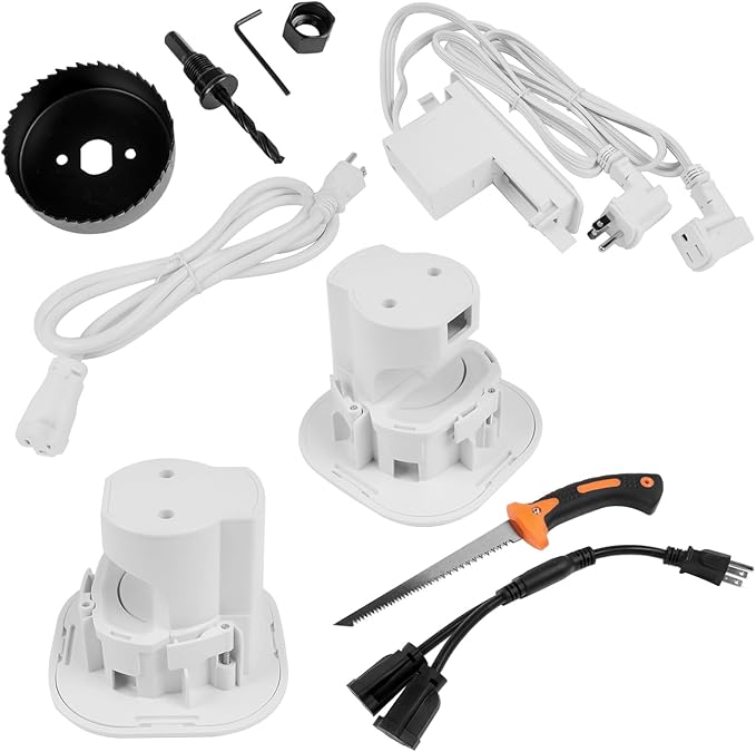 in-Wall Cable & Power Management Kit, TV Cord Concealer & Power Kit, Powers Devices & Hides All Cables, with Circle Saw Drilling Attachment & Drywall Hand Saw