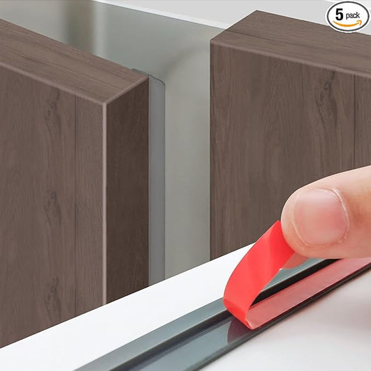 Gray Cabinet Door Seal Strip, 49ft (5 Rolls) Self-Adhesive Weather Stripping for Modern Wardrobe & Aluminum Window Gaps, Dustproof Soundproof Door Filler Tape, NACONMLET Sealing Strip for Home
