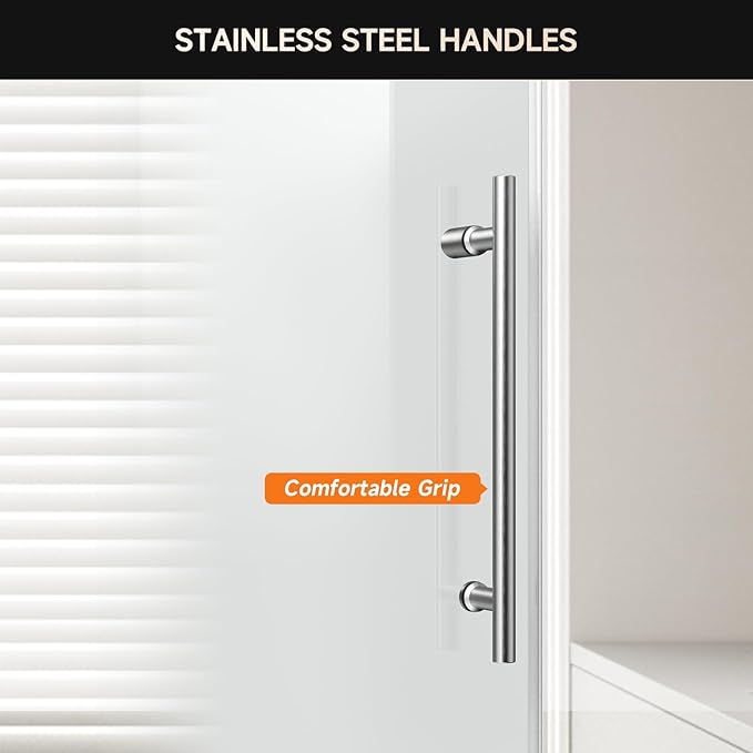 Frameless Shower Door, 44-48" W x 76" H 8mm Single Sliding Shower Door with 5/16" Clear Tempered Glass, Bathroom Glass Door for Walk-in Shower, Brushed Nickel