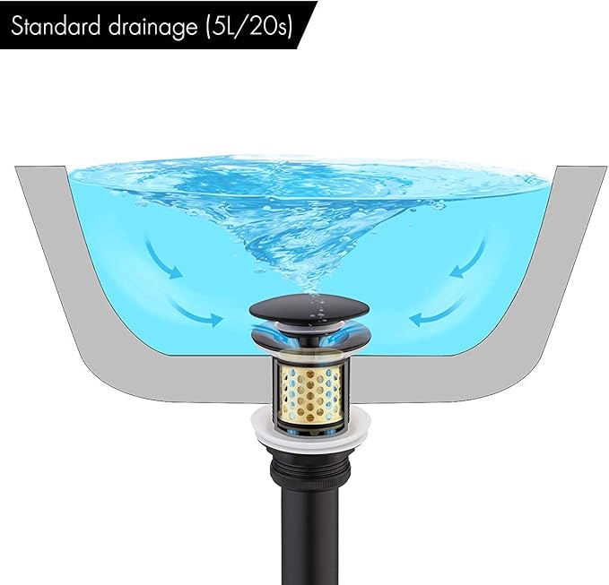 KES Pop Up Drain Without Overflow with Detachable Hair Catcher Sink Drain Strainer for Bathroom Sink Drain Matte Black, S2018D-BK