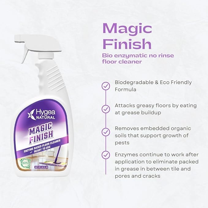 Hygea Natural Tough Action Tile & Grout Deep Cleaning Spray 24oz + Magic Finish Natural Enzyme 24oz - Removes Dirt & scum Without Harsh Chemicals - Biodegradable Formula
