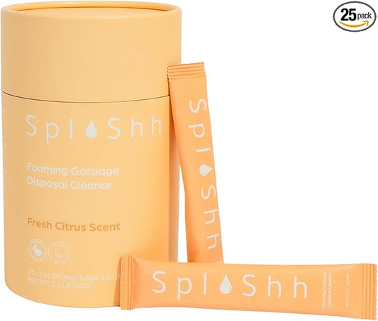 SplaShh Foaming Garbage Disposal Cleaner and Deodorizer, 25 Instant Foaming Powder Packets, 1-Year Supply, Mild Citrus Scent, Kitchen Sink Disposer Cleaner, Drain Odor Eliminator & Freshener