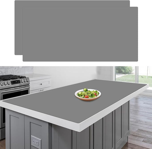 48"x24"(120cmx60cm) Large Silicone Mat for Kitchen Counter, Heat Resistant Non-Slip Countertop Protector, Waterproof Silicone Craft Mat for Kitchen Island(2Pack, Light Gray)