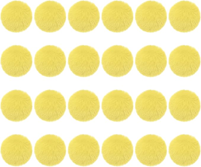 PATIKIL Faux Fur Pom Poms for Hats, 24 Pcs Fluffy Soft Fur Poms Balls with Elastic Loop for Keychain Knitting Hats DIY Scarves Gloves Bag Christmas, Yellow