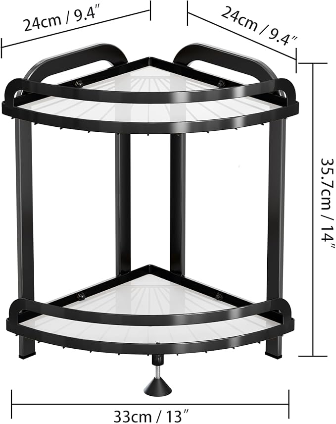 Black Bathroom Counter Organizer XL Corner Shelf, 2-Tier Bathroom Organizers Countertop, Large Capacity Corner Kitchen Storage, Skincare Makeup Vanity Tray, 9''L x 9''W x 13.8''H