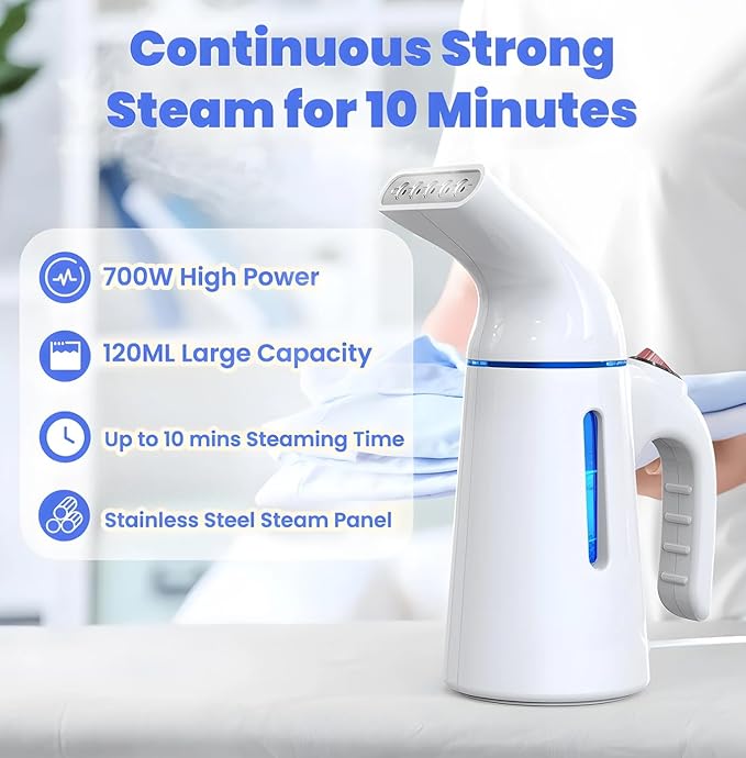 Portable Handheld Garment Steamer 120ml Capacity 700W Auto Shut-Off Steamer for Clothes Removes Wrinkles on Clothes and Fabric