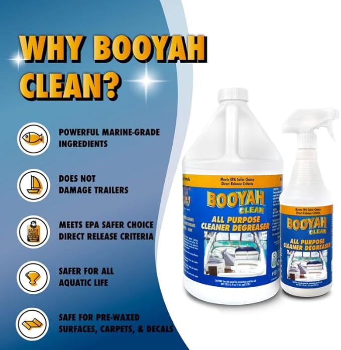 Booyah Clean All Purpose Cleaner Degreaser – Excellent Multi-Surface Cleaner - Removes Grime, Stains, Fish Blood, Oil, Grease, Black Streaks, and Soot – Meets EPA Safer Choice Direct Release Criteria