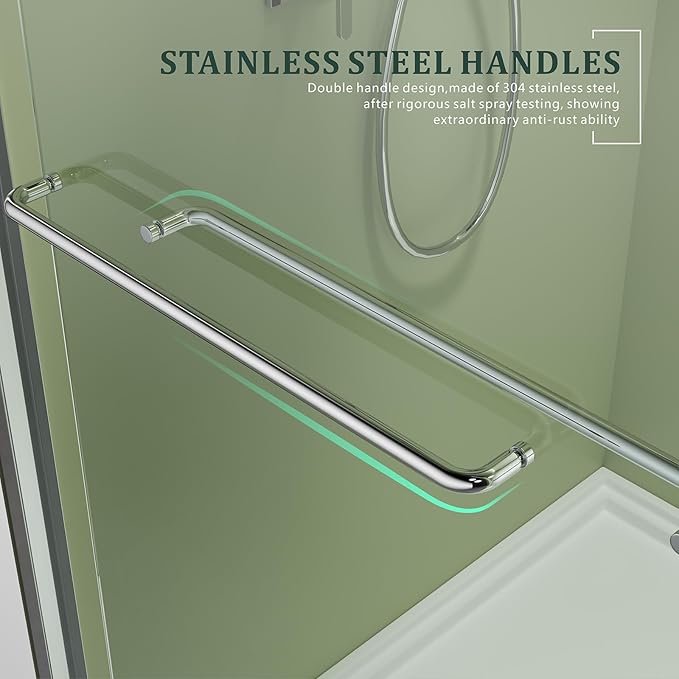 Chrome Glass Shower Door,50"-54" W x 72" H with 1/4" Tempered Glass Shower Door,Waterproof Design Double Sliding Stainless Steel Handles Hardware Bypass Shower Enclosure
