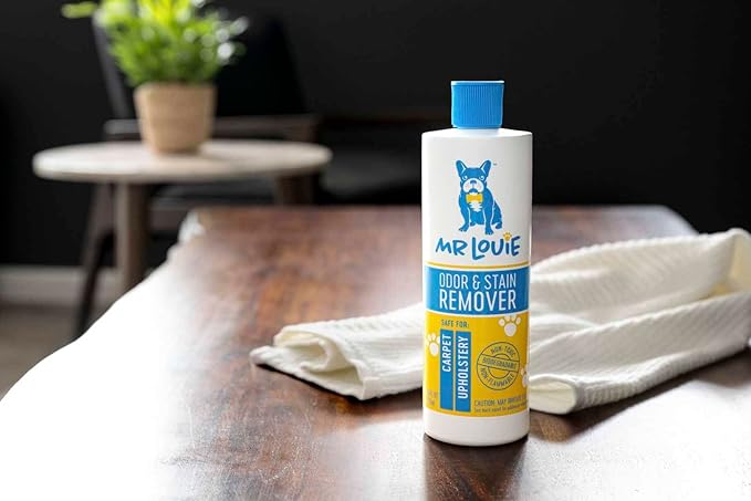 MR LOUIE Pet Stain & Odor Remover for Carpet & Upholstery - Precision Pour No-Spray Cleaner for Dog & Cat Urine, Vomit & Tough Stains - Safe for Kids & Pets (16oz)