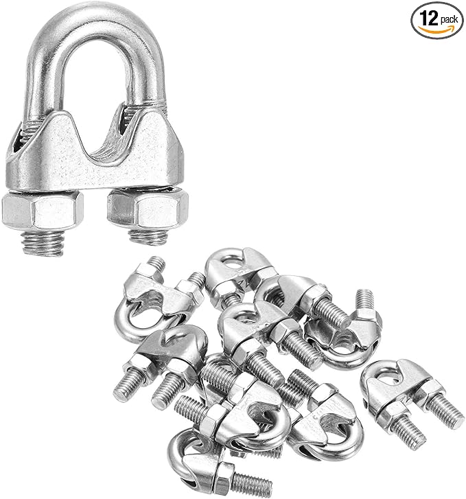 MECCANIXITY 12Pcs Wire Rope Cable Clip Clamps 1/2 Inch M12 Small 304 Stainless Steel U Bolt Saddle Fasteners Hardware for Secure Rigging Marine Guy Line Fence Clothesline, Silver