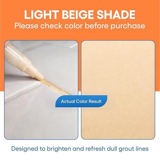 Light Beige Grout Paint Pen Restore and ReColor Your Grout Colors & Seals Fast Drying, Waterproof, Long Lasting for Bathroom, Showers & Kitchen Floors