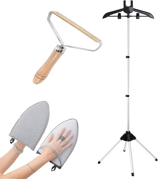 Handheld garment steamer rack,Garment hanger for steaming clothes,Steam rack for clothes,Clothes hanger for steam ironing,Steam stand clothes,Steam iron steamer hanger standing(With Ironing Gloves)