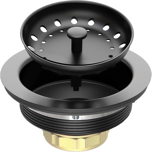 3-1/2 Inch Kitchen Sink Drain with Strainer Stopper Drain Assembly Removable Basket Strainer Plug fit Standard Sink Drain Hole, Stainless Steel (Matte Black)