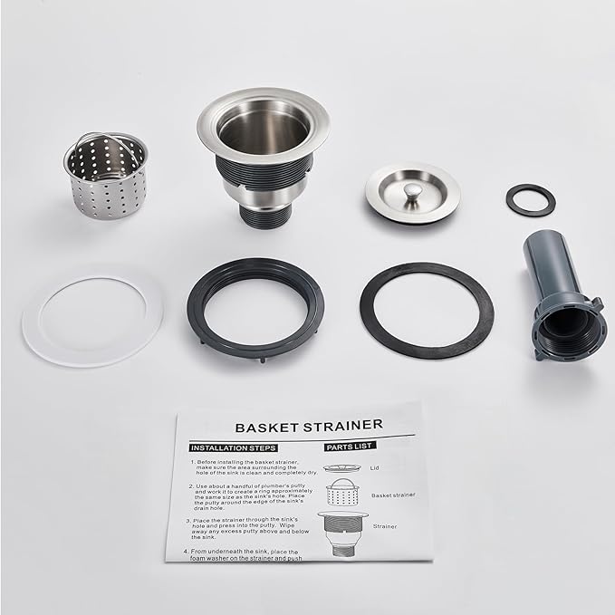 3-1/2-inch Kitchen Sink Drain, Stainless Steel Removable Deep Basket Strainer, Tailpiece Included