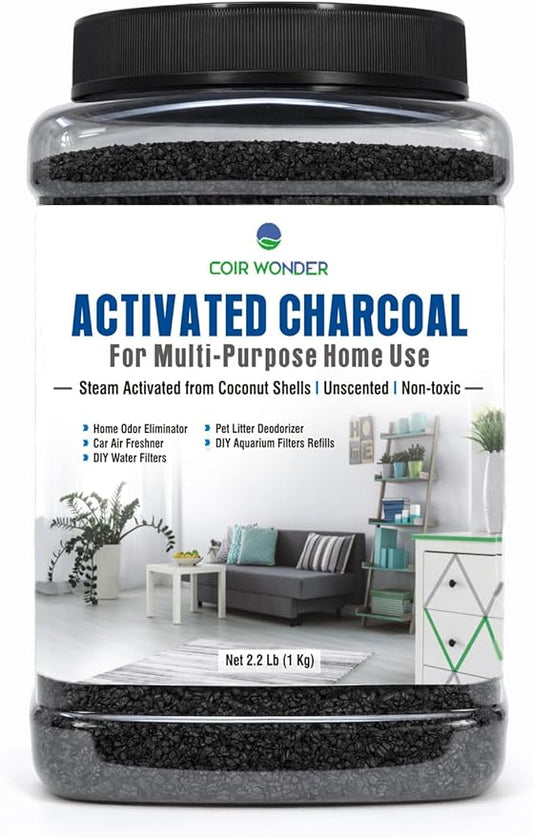 Activated Charcoal Odor Absorber – 2.2 Lb – Coconut Shell Carbon Granules – Natural Air Purifier for Home, Car, Closet, Fridge, Shoes, Gym Bags, Trash Areas – Room Deodorizer