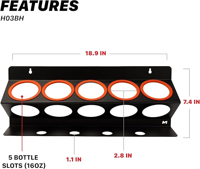 Maxshine Universal Detailing Spray Bottle Holder – Mobile Detailing & Car Garage Organizer, Holds 5 Bottles (16oz) with 4 Small Holes – Lightweight Design, Easy Wall Mounting